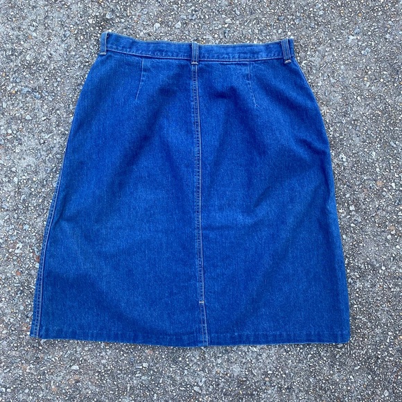 RARE VINTAGE 80s DENIM SKIRT SIZE 16 PETITE 100% COTTON MEDIUM WASH POCKETS - Picture 13 of 13